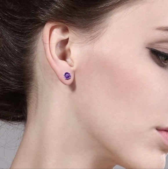 1.50CT Purple Amethyst 925 Sterling Silver Stud Earrings Birthstone Gift Women - Picture 2 of 3